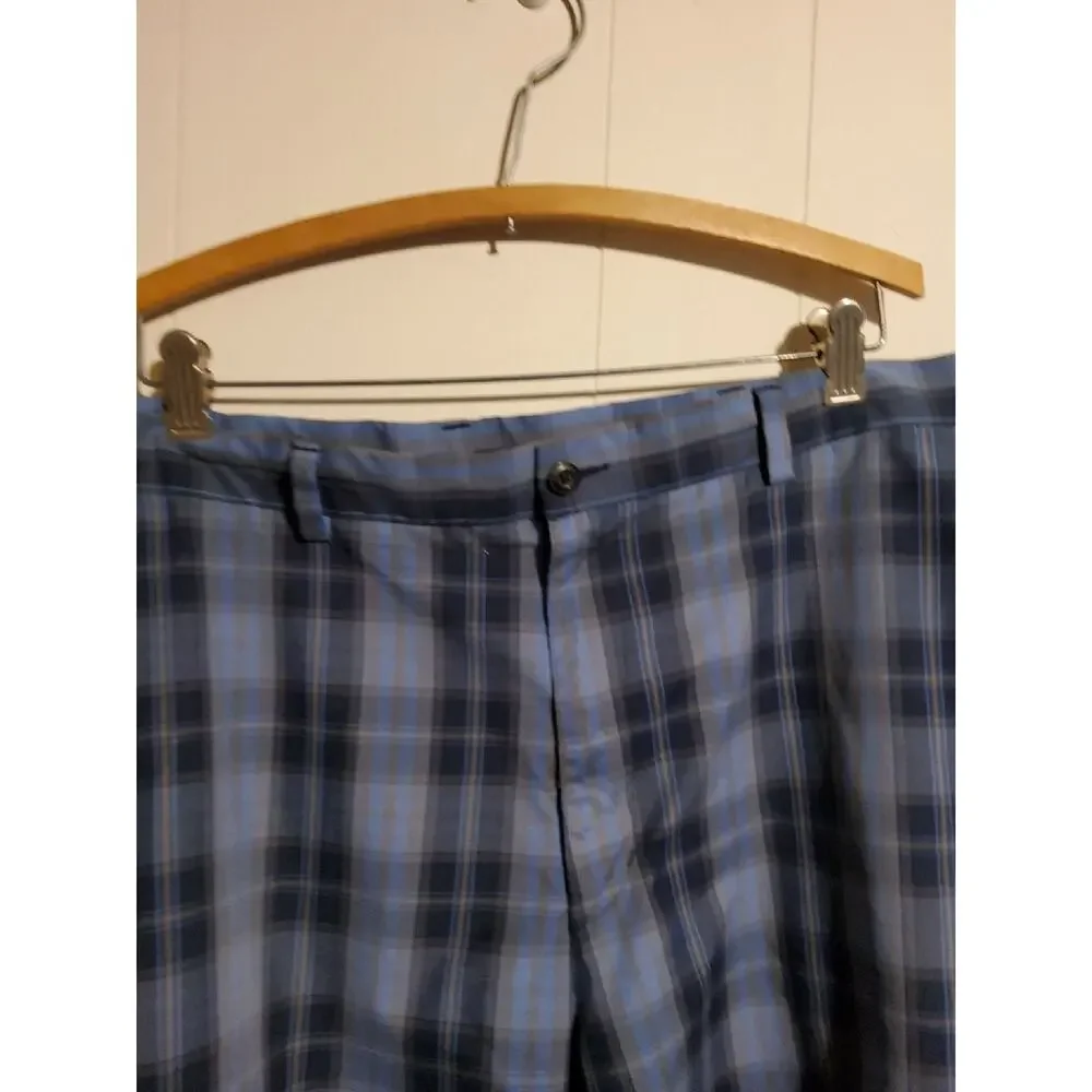 Grand Slam Men's Blue Plaid Flat Front Golf Shorts Size 40 Polyester